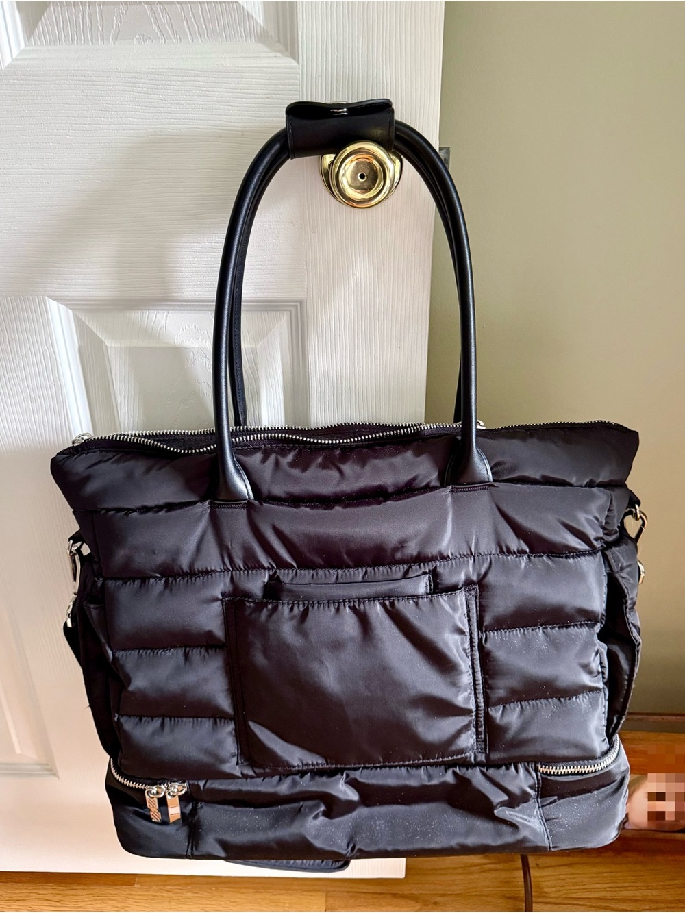 Black Quilted Tote Bag with Top Handles